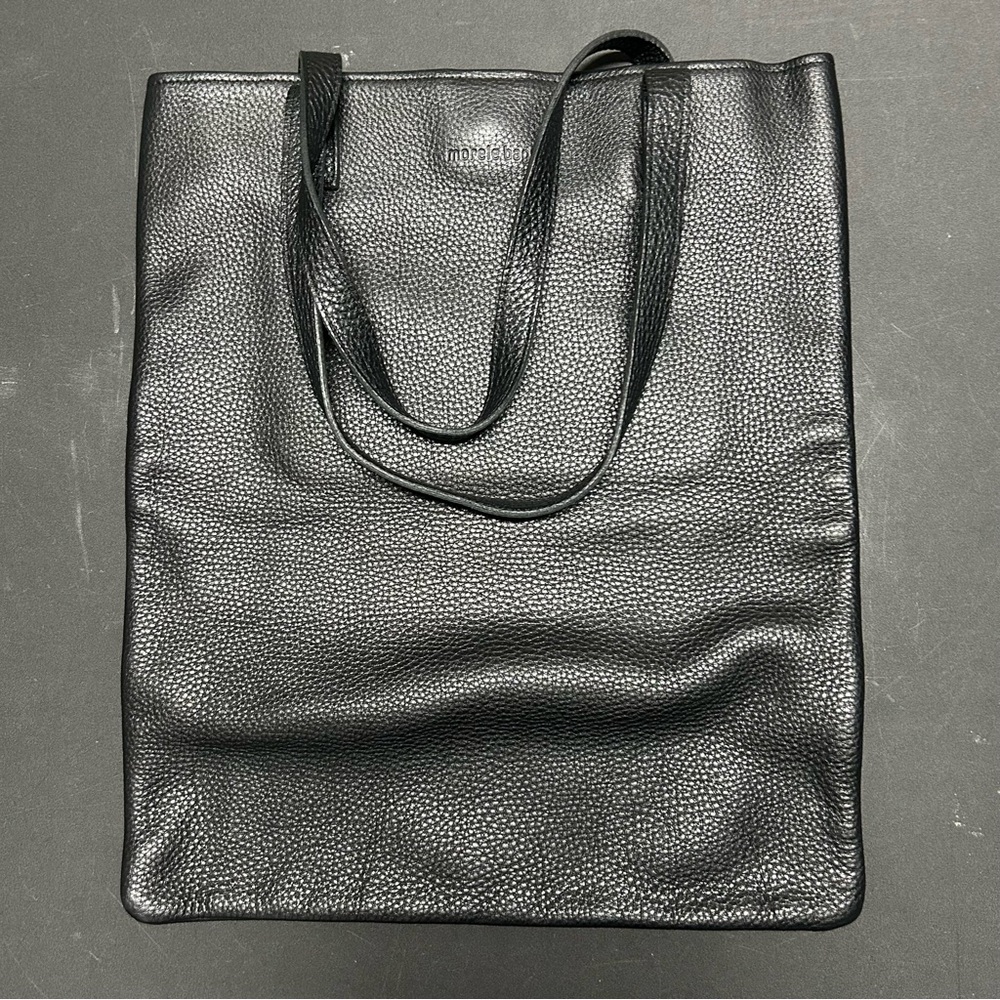 EUC Etsy Morelebags Black Leather Tote w/ gray leather pouch